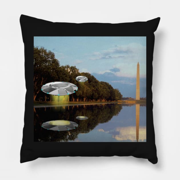 Alien Invasion, Washington Memorial, DC Pillow by Elizabeths-Arts