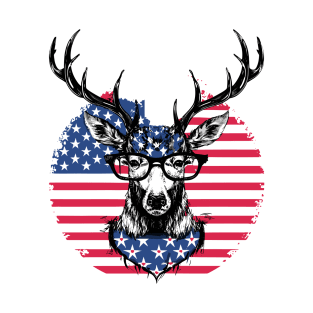 American flag Deer wearing glasses T-Shirt