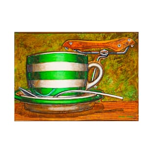 Cafe Art striped cup with bicycle saddle T-Shirt