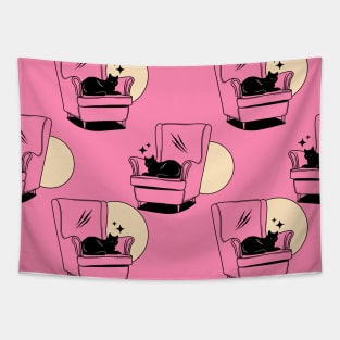 Naughty Black Cat Pattern in pink Tapestry