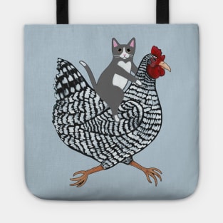 Grey Tuxedo Cat Chicken Ride! Tote