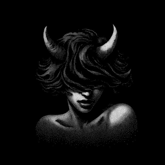 portrait of a demon girl with horns. by midnightcanvasart