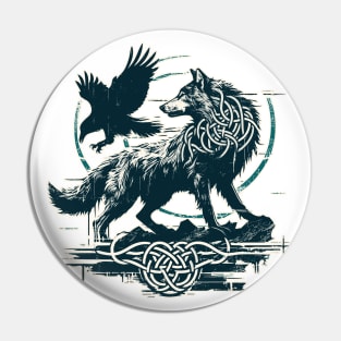 Retro Vintage Wolf and Raven Pin