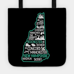 New Hampshire Rochester cute map Conway Hanover Dover Manchester Nashua The Granite State Tote