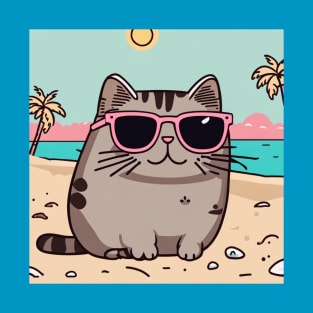 Cute cat pusheen just chilling on the beach T-Shirt