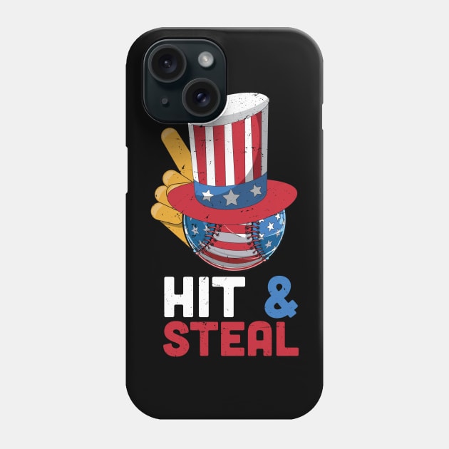 Hit and steal baseball lover gift, 4th of july gift idea, american flag baseball, independence day Phone Case by Anodyle