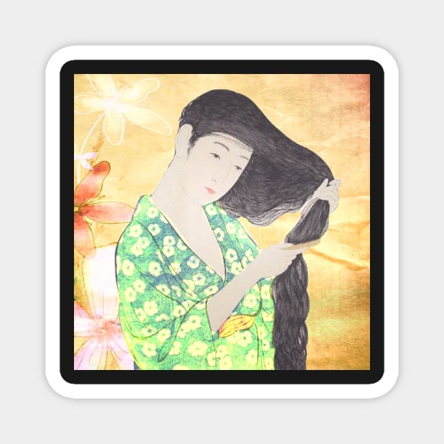 Beautiful Oriental Lady Brushing Her Hair Magnet by Taluula