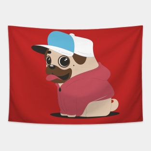 Pug With Cap Tapestry