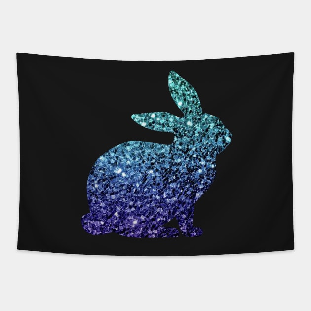 Teal and Blue Ombre Faux Glitter Easter Bunny Tapestry by Felicity-K