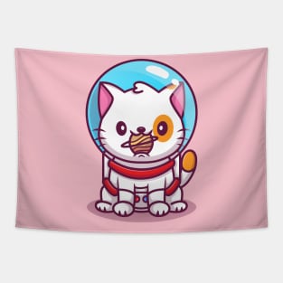 Cute Cat Astronaut With Ball Cartoon Tapestry