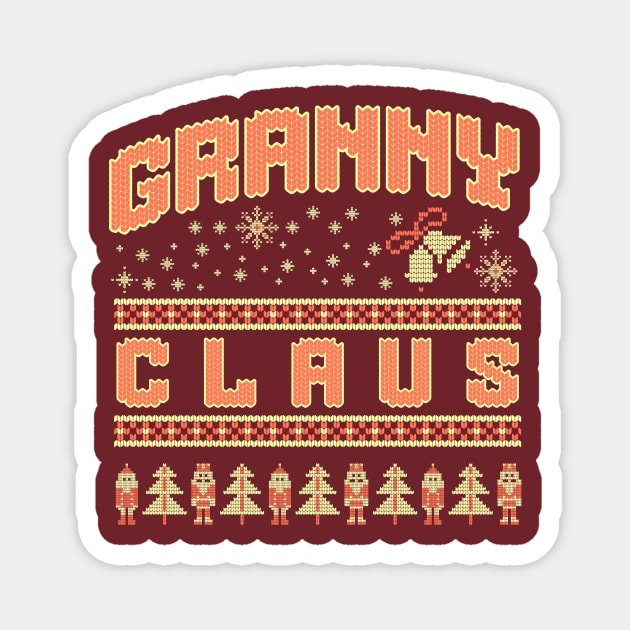 Fun Granny Claus knitted Christmas sweater pattern with snowflakes, Santa, and trees Magnet by DonWillisJrArt