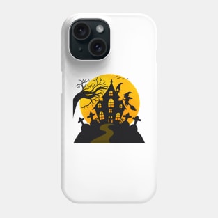 Halloween House Scary Graveyard Witch on Broom Phone Case