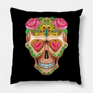 Sugar skull fancy vintage and gems day of the dead. Pillow