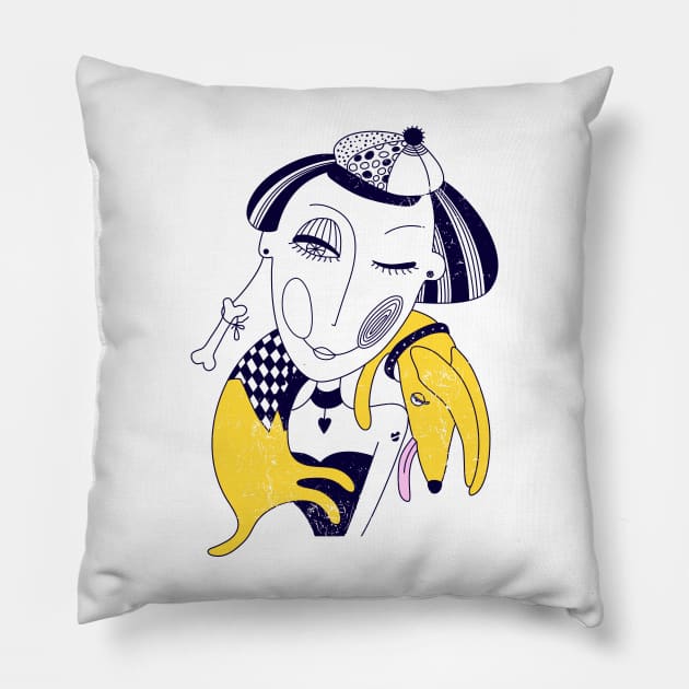 Dachshund banana and woman Pillow by Go go