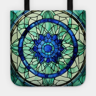 Green and blue stained glass mandala Tote