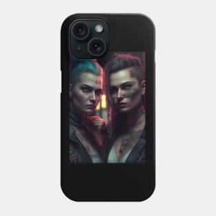 Futuristic Punk Lesbian Lovers - Neon Hair & Tattoos Phone Case