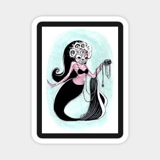 Black Diamond Heart Sugar Skull Mermaid Magnet