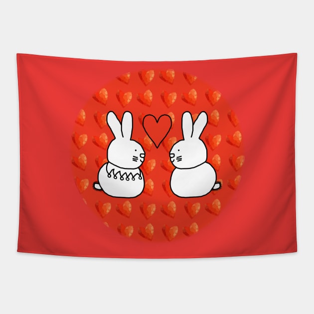 Two Easter Bunny Rabbits in Love on Valentines Day Tapestry by ellenhenryart