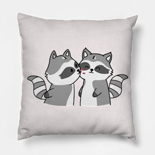 Lovely raccoons, a sudden kiss. Pillow