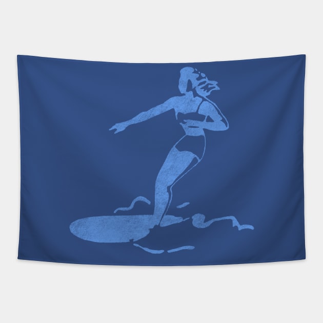 Retro Surfer Girl (Distressed Graphic Design) Tapestry by vokoban