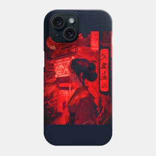 Red neon Japanese girl Phone Case