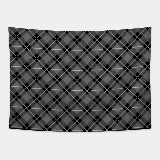 Diagonal Gray and Black Flannel-Plaid Pattern Tapestry by Design_Lawrence