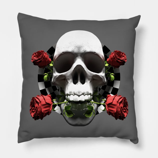 valentine Skull Roses  Anamorphic Illusion Pillow by CkKong