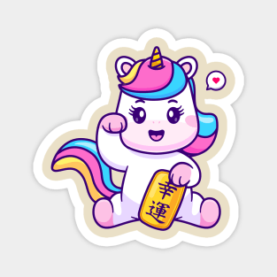 Cute Lucky Unicorn Holding Gold Coin Cartoon Magnet