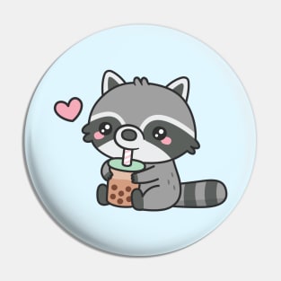 Cute Raccoon Loves Boba Tea Pin