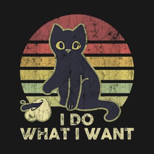 I Do What I Want Black Cat Pouring Coffee Vintage T-Shirt