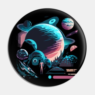 a sci-fi t-shirt design inspired by space exploration and futuristic technology, cosmic imagery, futuristic elements, and a dark color scheme for an otherworldly vibe Pin