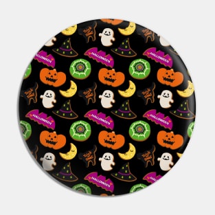 Halloween - Pattern - Spooky bats , pumpkin, cats, moon, cake, witch Pin