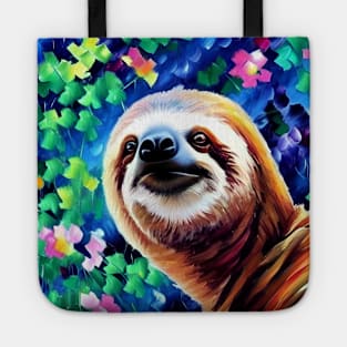 Smiling Sloth Surrounded by Flowers Tote