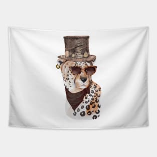 Big Cat with Spots Wearing Top Hat and Leopard Print Sunglasses Tapestry