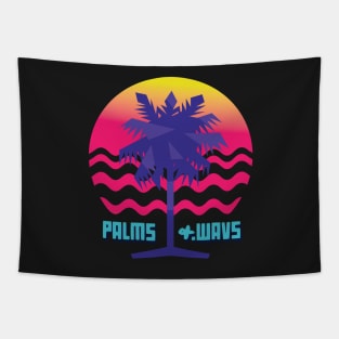 Retro Palms and Wavs Sunset Logo Tee Tapestry