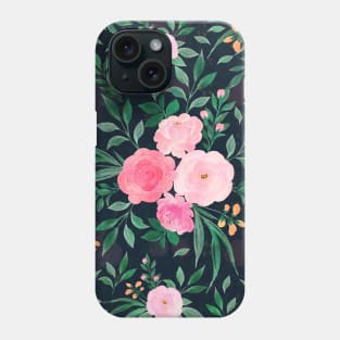 Elegant Blue Pink Rose Floral watercolor Painting Phone Case