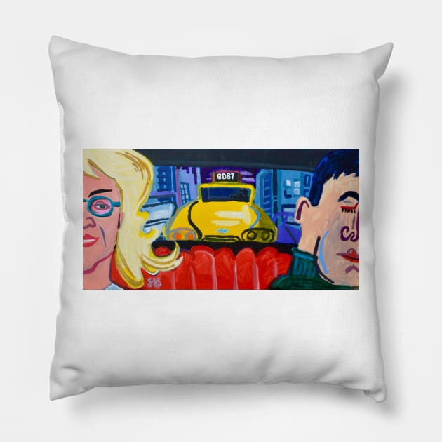 The Checker Cab Behind Us Pillow by SPINADELIC