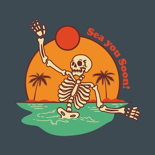 Sea you Soon Punny Skeleton by waltzart