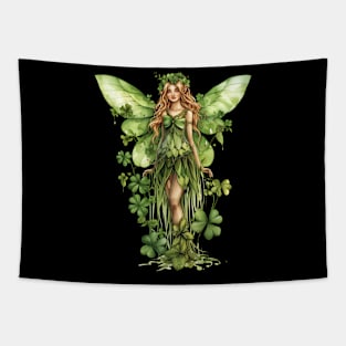 Lovely Saint Patrick's Day Fairy standing in four leaf clovers and shamrocks happy St. Patricks Day Tapestry