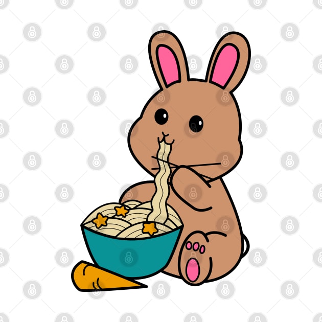 Chibi Bunny Eating Carrot Ramen  2.0 by Elizabeths-Arts