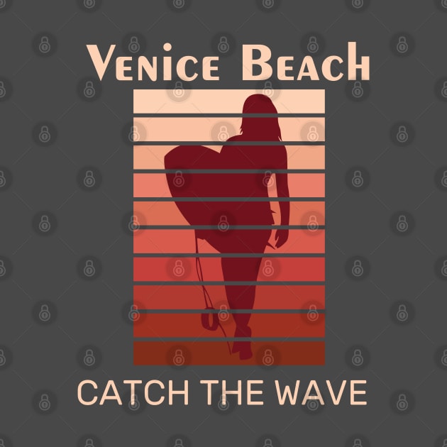 Venice Beach Catch The Wave Retro Sunset Graphic Design by AdrianaHolmesArt