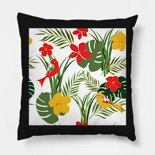 Tropical Birds and Foliage - pattern Pillow