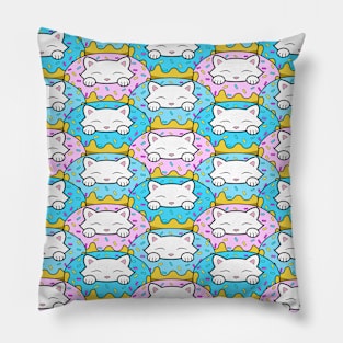 Happy kitten and dougnut pattern Pillow