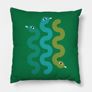 Squiggly Snakes on Teal Green – Retro 70s Wavy Snake Pattern Pillow