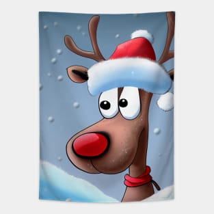 Cute Christmas reindeer in the winter scenery. Tapestry