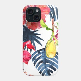 Watercolor tropical leaves and plants. Hand painted jungle greenery background Phone Case