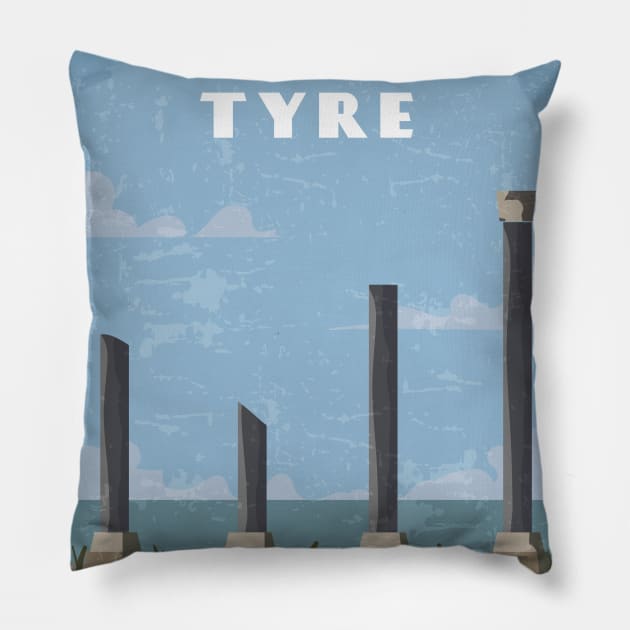 Tyre, Lebanon.Retro travel poster Pillow by GreekTavern