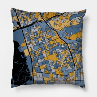 Chula Vista Map Pattern in Blue & Gold Pillow