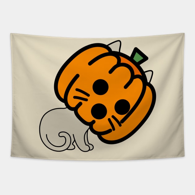 Surprised Pumpkin Mask Cat Tapestry by GlanceCat