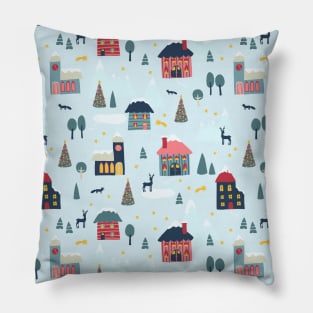 Winter Holiday Village Pillow